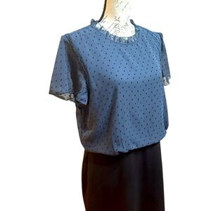 LOFT Blue and Black Short Sleeve Dress Size 14
